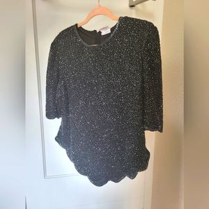 Vinatge 80s beaded evening top - black L